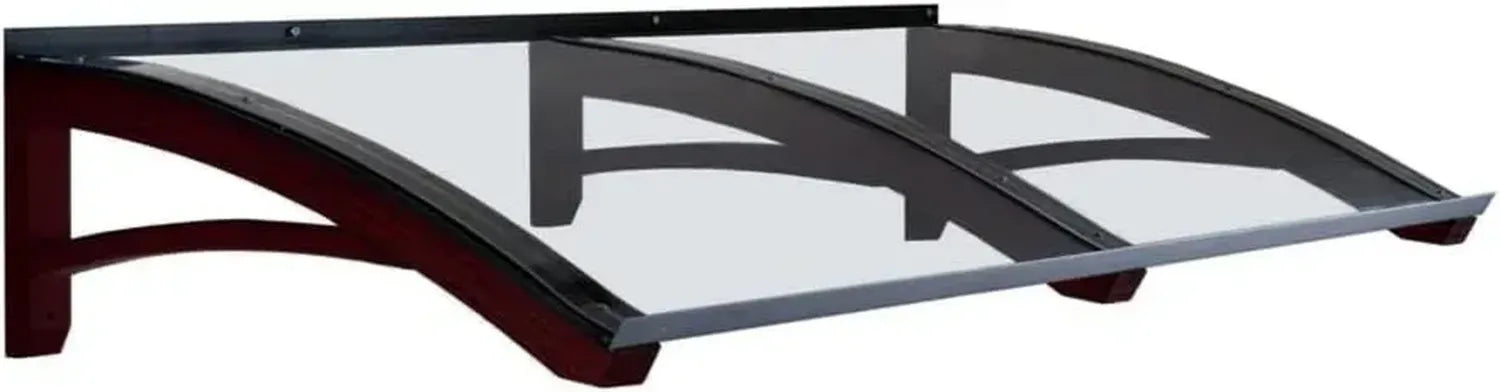 Holz-Vordach für Außenbereich, Dunkelnuss, transparente Polycarbonatabdeckung, Modell ONDA, Haustürvordach 100x200 cm