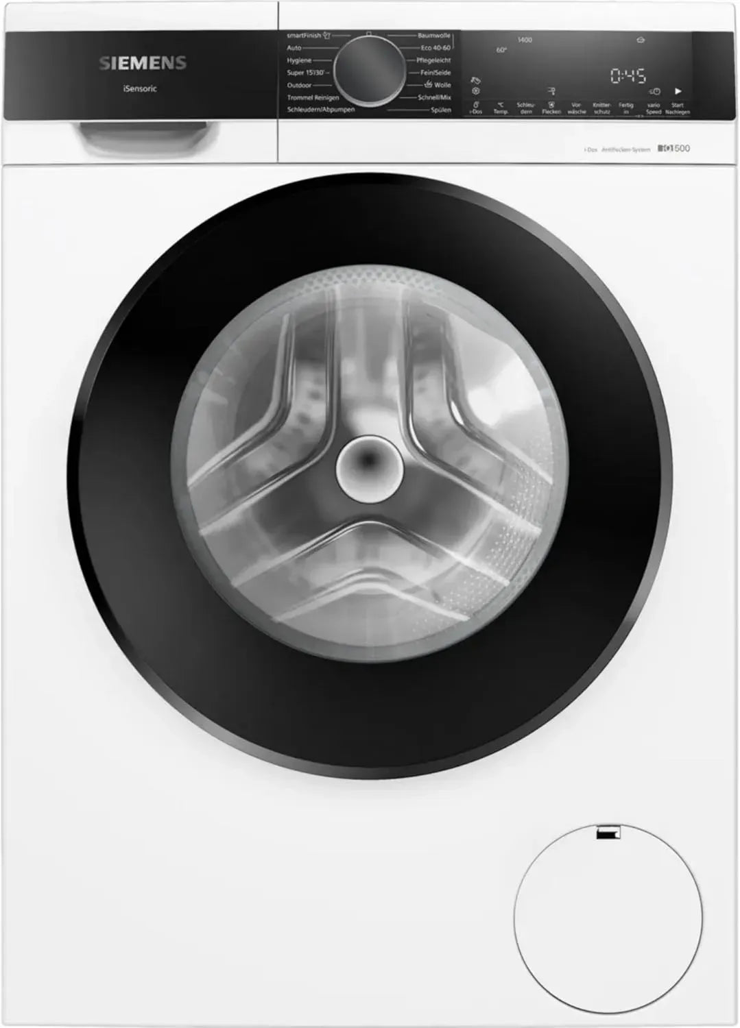 Siemens iQ500 9kg Waschmaschine, 1400 U/min, intelligente Fleckenentfernung, bügelleicht mit smartFinish, varioSpeed Schnellwaschfunktion, i-Dos Dosierung, Nachlegefunktion, aquaStop, Weiß